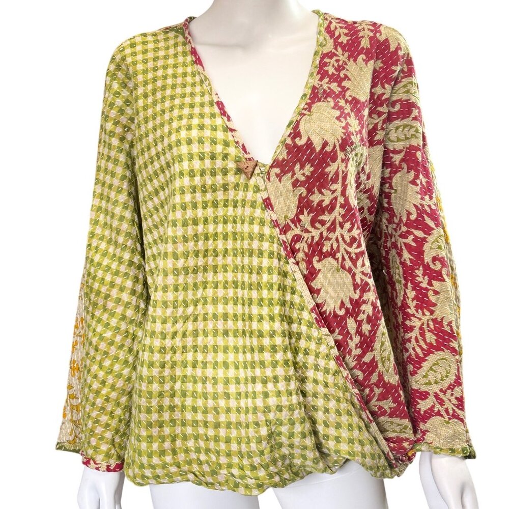 Kantha Bae Reversible One-of-a-Kind Crossover Top Sz M Boho Artisan Multicolor